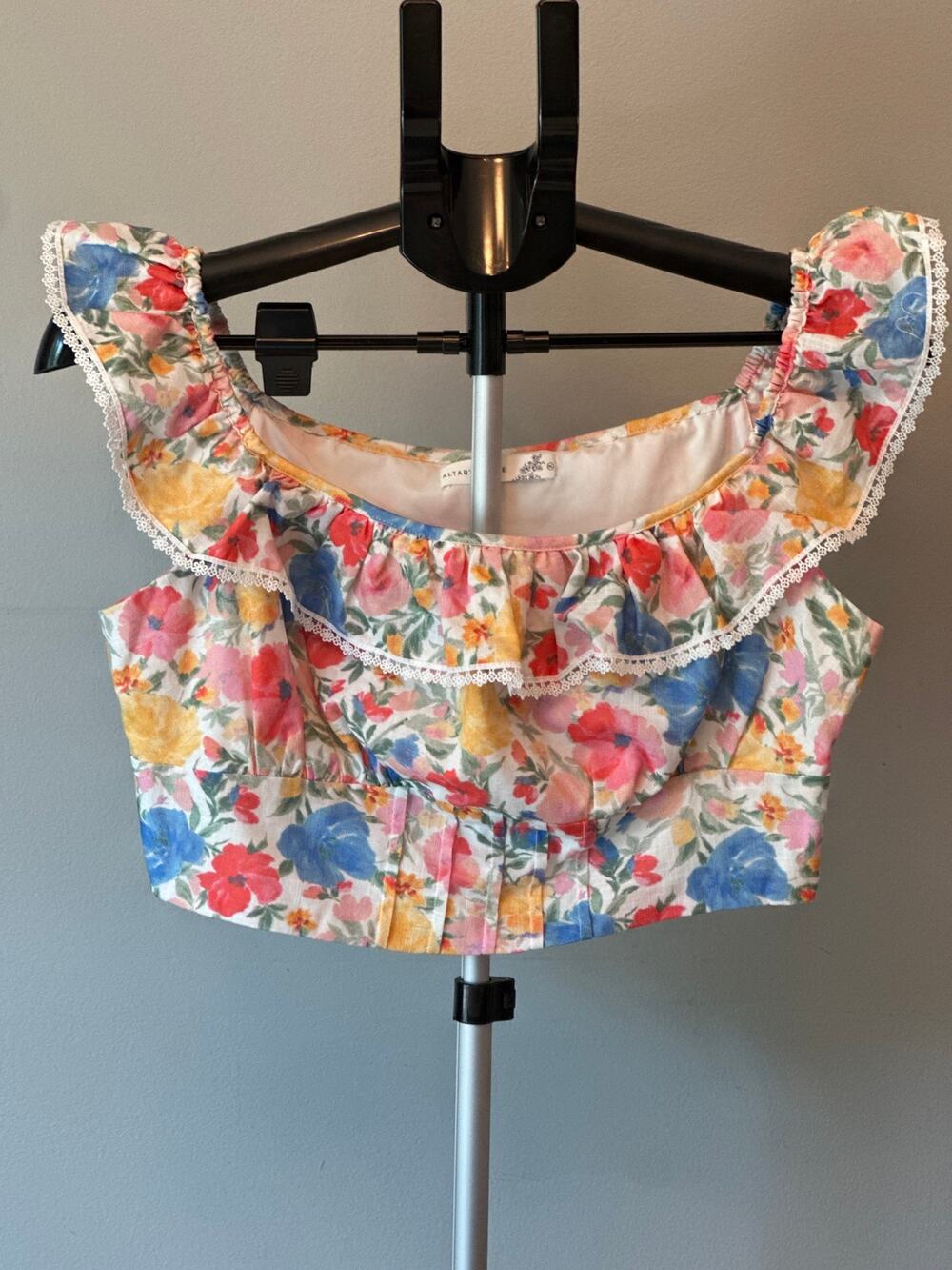 Altar’d State Floral Smocked Babydoll Crop Top Puff Sleeve Women's Size XL